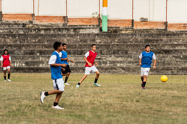 Soccer players training on soccer field