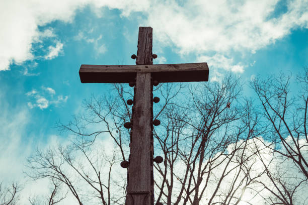 Old wooden cross in Camino de Santiago, Galicia, Spain