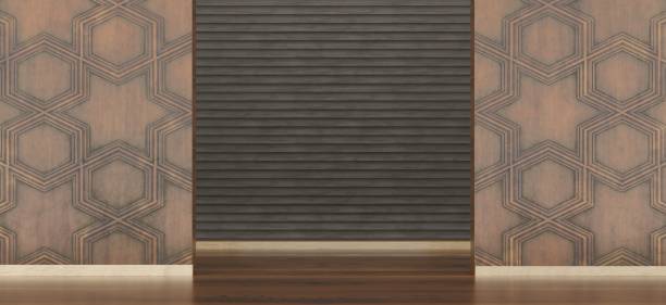 istock Stage backdrop background wooden wall wood floor 3D illustration 2206375350