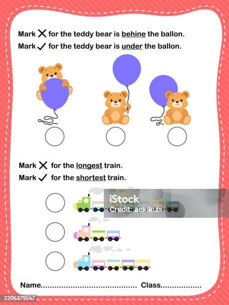 Object Position Worksheet Object Size Order And Position Worksheet For Kids Stock Illustration ...