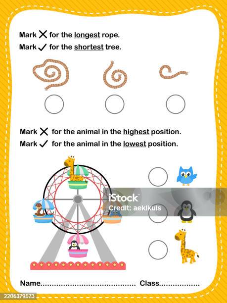 Object Position Worksheet Object Size Order And Position Worksheet For Kids Stock Illustration ...