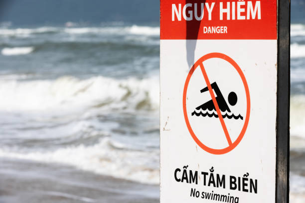 No swimming sing with sea waves background.Da Nang - Vietnam.
