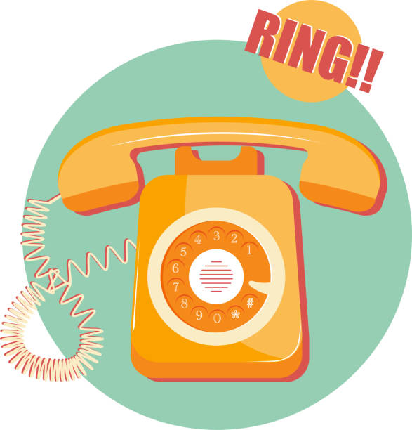 Ringing old retro phone silhouette. Vintage communication Ringing old retro phone silhouette. Vintage communication. Sticker rotary dial telephone cartoons stock illustrations