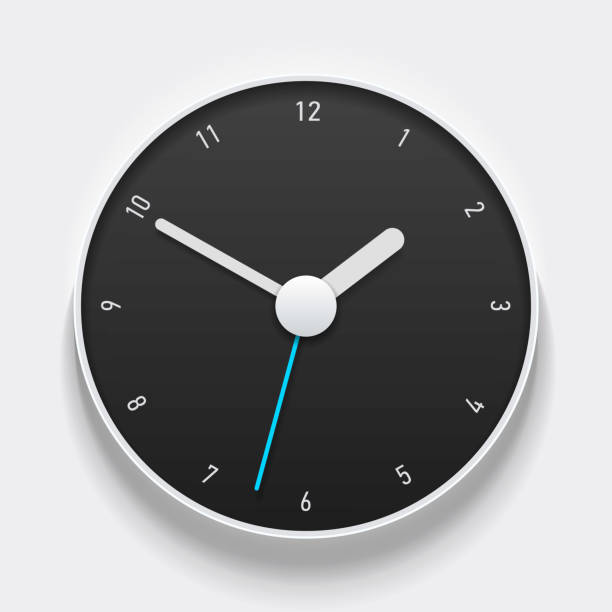 istock Creative black clock in realistic flat style, with color arrow and numbers. Watch on white background. Business time. Vector design element for you project 2206399664
