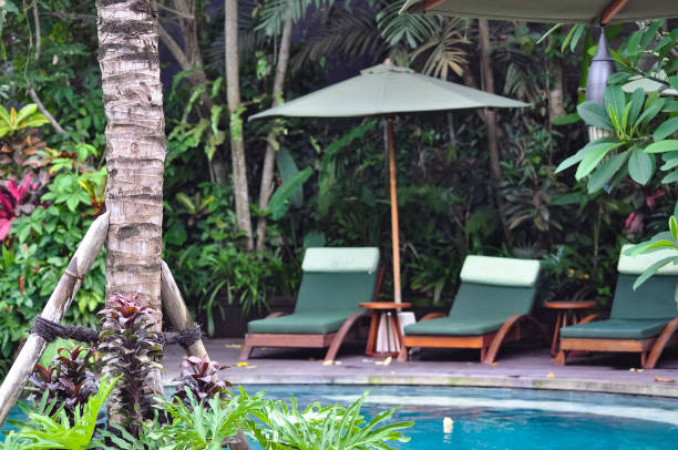 Luxuy hotel Pool in Bali at sunny morning