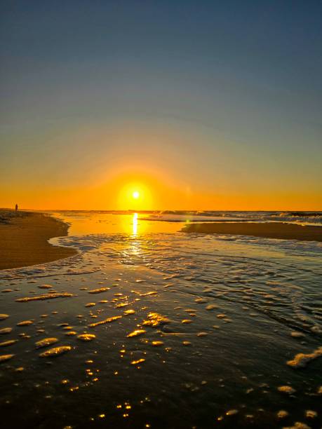 istock Sunrise on the beach over tide pool 2206409330