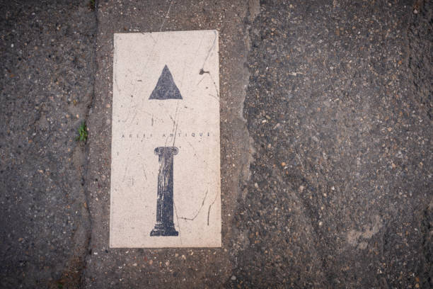 Arles Antique historic marker on the pavement, Arles, France, Europe