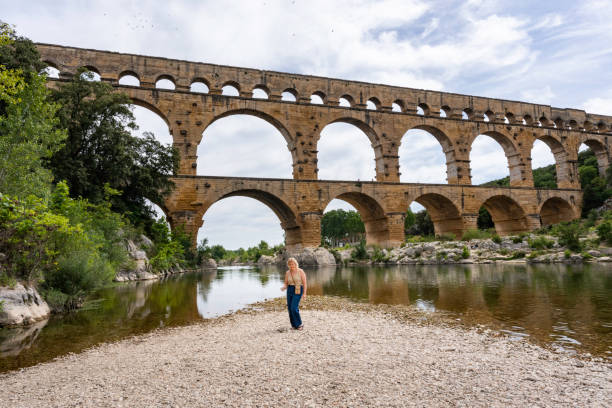 Pont du Gard, Roman Aqueduct built in  1AD, carried water 31 miles to Nimes, Provence, France