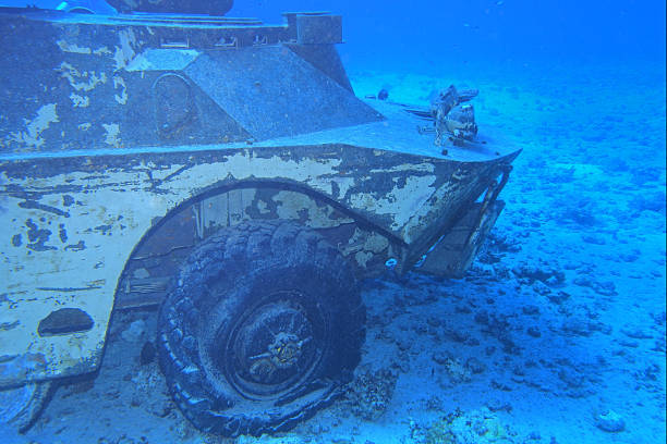 istock Old combat vehicle underwater in the Red Sea 2206411246