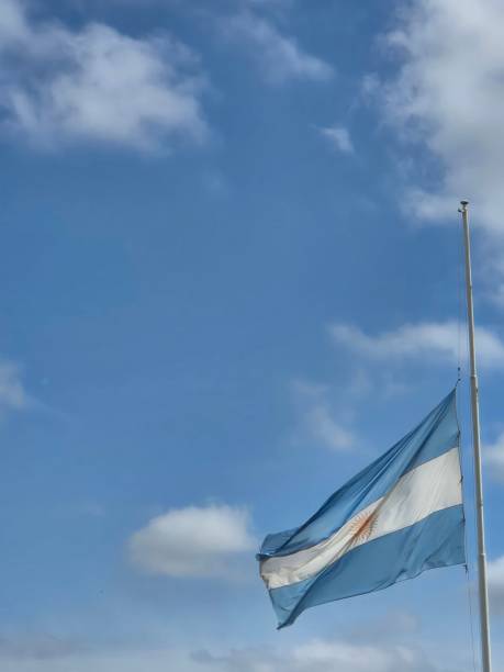 istock Argentine flag at half-mast in national mourning 2206420776