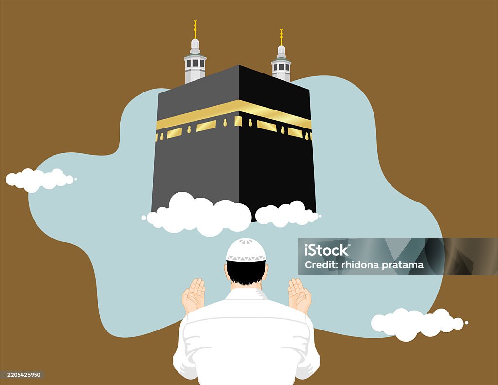 Kaaba Mecca and man Praying illustrations Adult stock vector Kaaba Mecca and man Praying illustrations Adult stock vector