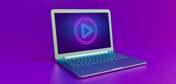 istock Video Streaming Multimedia Neon Play Button Laptop 2206429617