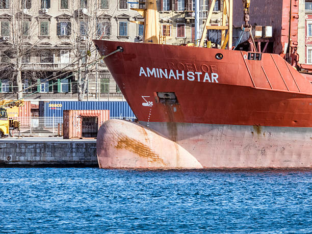 Rijeka, Croatia - January 12, 2025: Cargo ship moored in the Rijeka Harbor