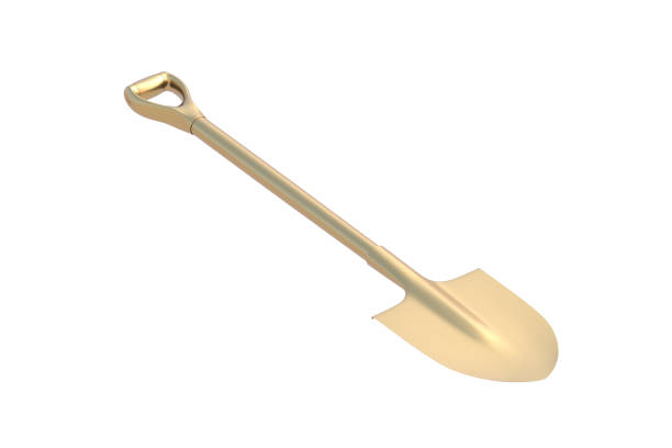 Golden shovel isolated on white background. 3d render