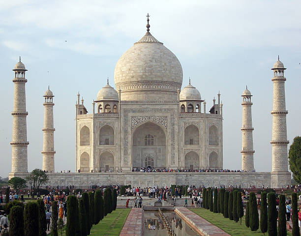 The magnificent Taj Mahal in a cloudy scene during the monzoon season