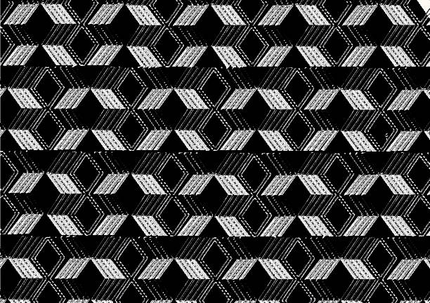 Illustration of white geometric fabric pattern on black background