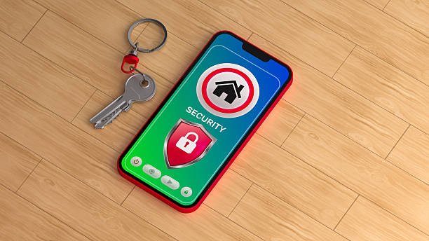 istock Smart Home Security App on Smartphone with House Key 2206459251