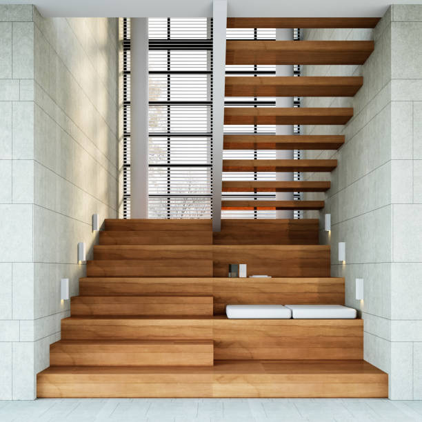 istock Interior of Modern wooden staircase ,3D rendering 2206462033