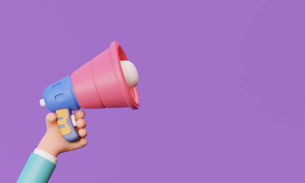 istock 3D hand holding megaphone on purple background 2206464071