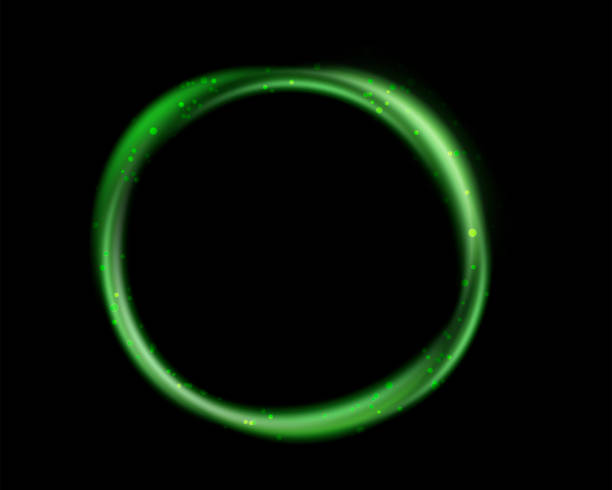 istock Green magic ring with glowing. Neon realistic energy flare halo ring. Abstract light effect on a black background. Vector illustration. 2206464587