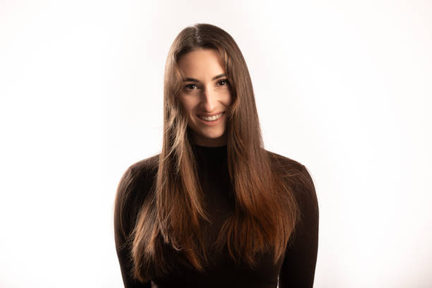istock Smiling Long straight hair brunette portrait 2206473344