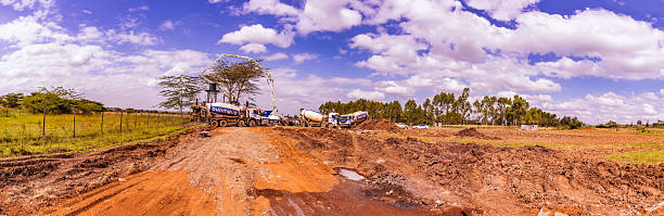 Nairobi, Kenya - June 20 2022Construction workers building the house using the concrete mixture machine in Nairobi City County, Kenya East Africa
