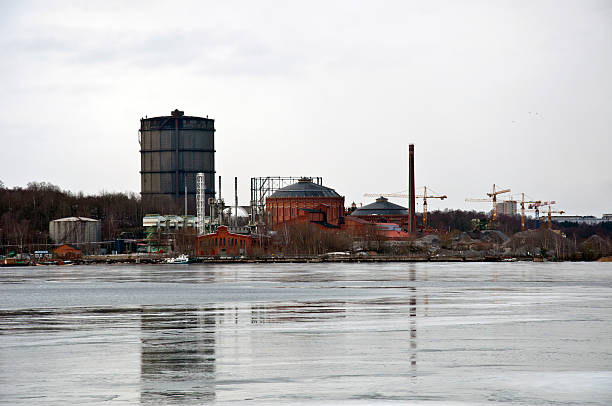 Stockholm, Sweden - February 25, 2012: Exterior view of  gas holder buildings in the Hjorthagen Stockholm.