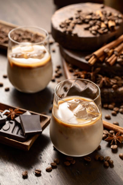 istock Cream and coffee cocktail in glasses with ice. 2206482717