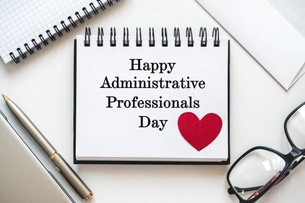 istock Happy Administrative Professionals Day. Notepad with congratulatory inscriptions 2206488760