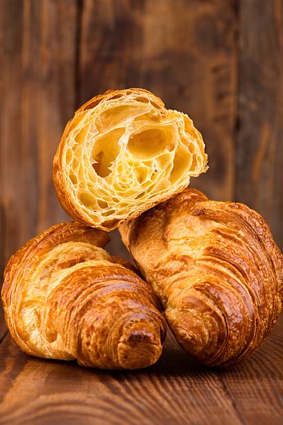 istock Delicious snack croissant on wooden background 2206496381
