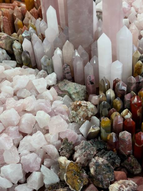 Quartz stones in various states of polish and shapes