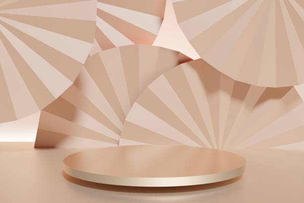 istock Neutral Product Display Podium with Fan-Shaped Backdrop in Mocha Tones 2206504783