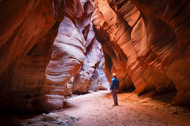 istock Slot canyon hiker 2206505978