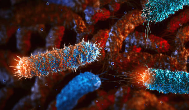 istock Pathogenic rod-shaped e.coli salmonella bacteria medical background. 2206508625