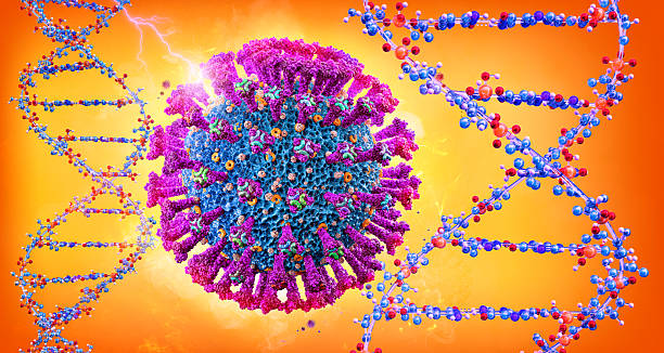 istock Mutated virus cell impact DNA spiral. Life blueprint, molecular precision 2206508825