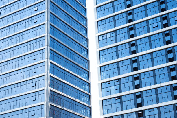 Modern office buildings with blue glass facade
