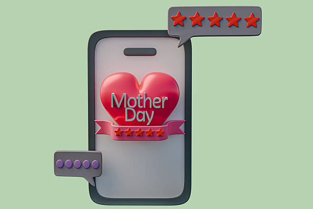 3d rendering, 3d realistic, 3d render, 3d icon chat mother's day using cellphone