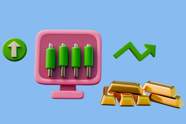 istock 3d icon gold trading analysis using monitor 2206513988
