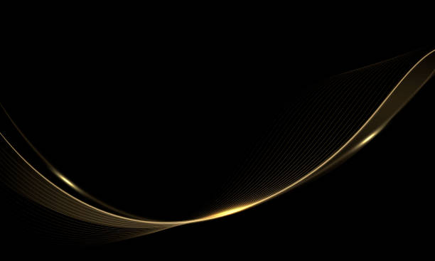 istock Abstract gold line ribbon curve overlap on black fabric wave design modern luxury elegant background vector 2206514540