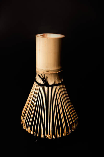 Traditional Bamboo Matcha Whisk on Black Background