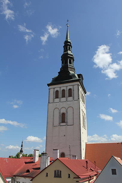 Tower of St. Nicholas' Church against blue sky