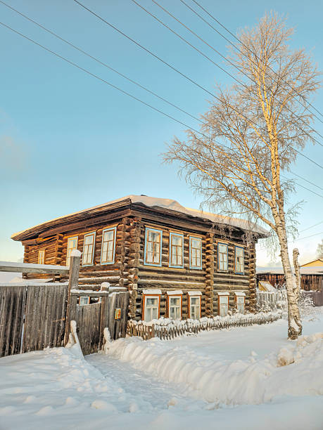 istock Winter in the Russian countryside, log house 2206523657