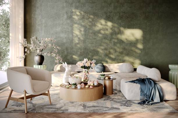 3d rendered of living room with Easter decoration