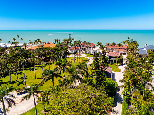 Naples, FL, USA - March 19, 2025: Beachfront homes in Naples Florida valued over 20 million dollars in 2025