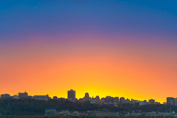 City sunset town panoramic landscape, sunset city, Kyiv, Ukraine