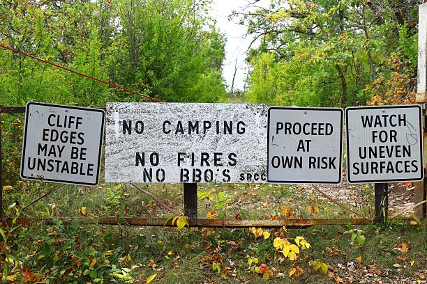 istock warning signs in the park area in the forest 2206540456