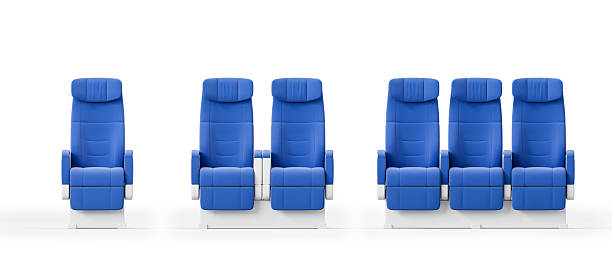 istock Modern blue airplane seats arrangement in different configurations. 3D Rendering 2206543033