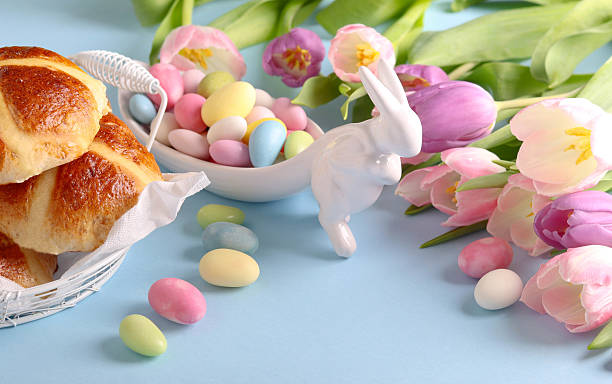 istock Easter sweet treats blue background 2206544150