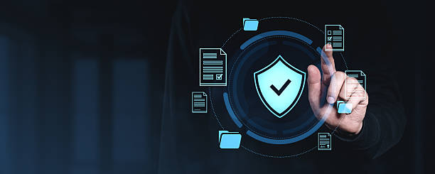 istock Cybersecurity concept with digital shield and data protection icons. 2206544388