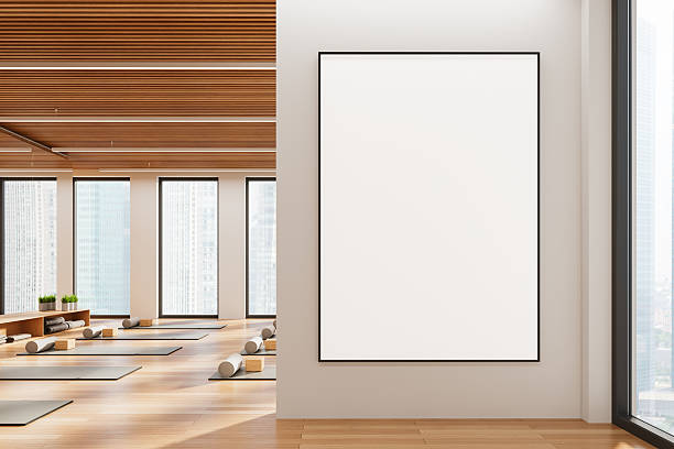 istock Blank poster mockup in modern yoga studio interior. 3D Rendering 2206550569
